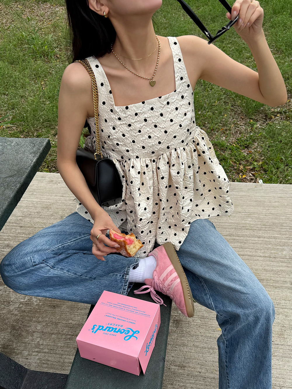 きこボリュームペプラムトップスを使用したコーデ