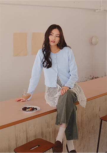 クリア釦UVケアニットカーディガン 春夏 トップス