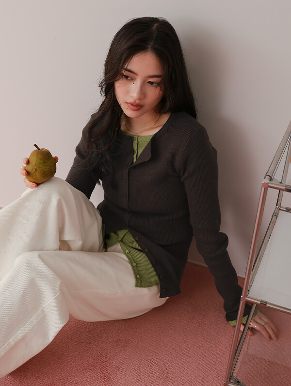 メニー釦リブニットカーディガン 春夏 トップス