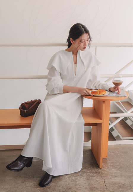 ビッグカラーマーメイドシルエットワンピース 春夏 ワンピース