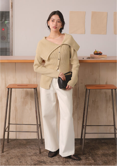 アシンメトリーオフショルダーニットトップス 春夏 トップス