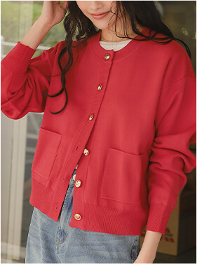 デザイン釦ポケットニットカーディガン 春夏 カーディガン