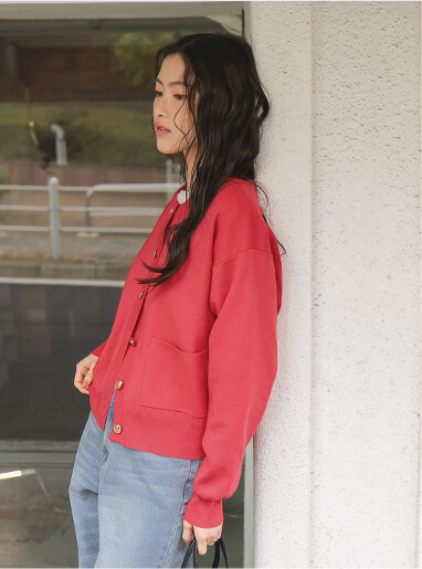 デザイン釦ポケットニットカーディガン 春夏 カーディガン