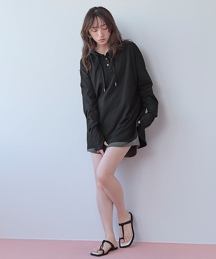 バックラッシュ　リネン　プルオーバー　メキシカンパーカー　黒 オーバーシルエットラッシュパーカープルオーバー【SEADRESS