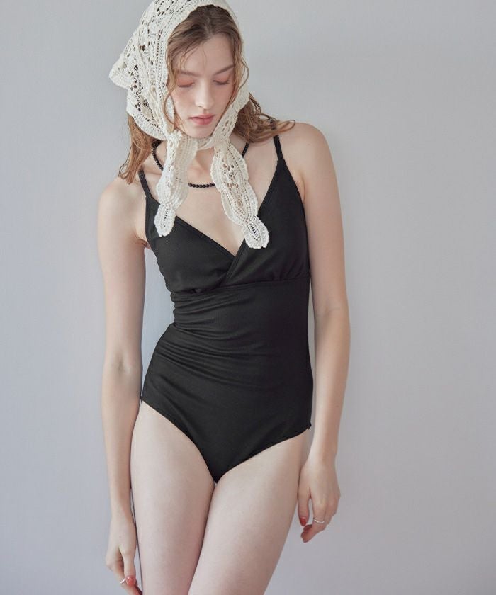 ブラックワンピース水着 Vネックデザイン スカート付Vネックワンピース/水着【SEADRESS シードレス】 | titivate