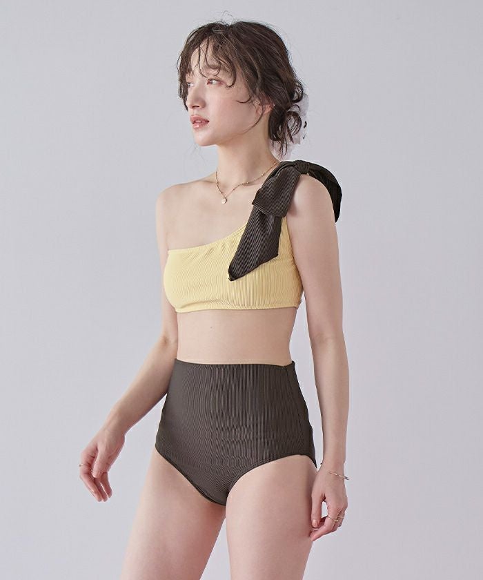ワンショルダーデザインリブビキニ/水着【SEADRESS シードレス