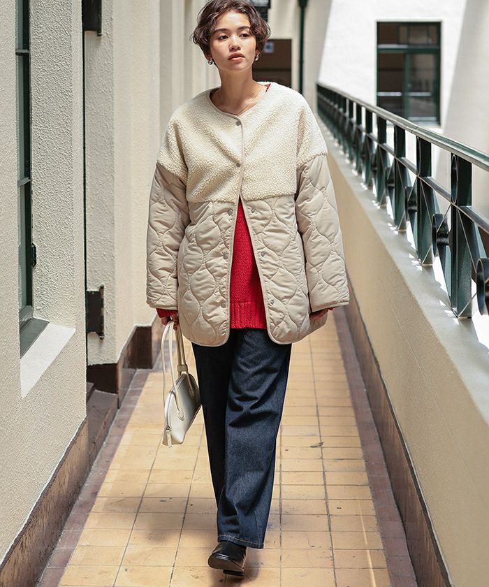 titivate ボアコート 美品 今期人気商品 ボア切替キルティングショートコート | titivate
