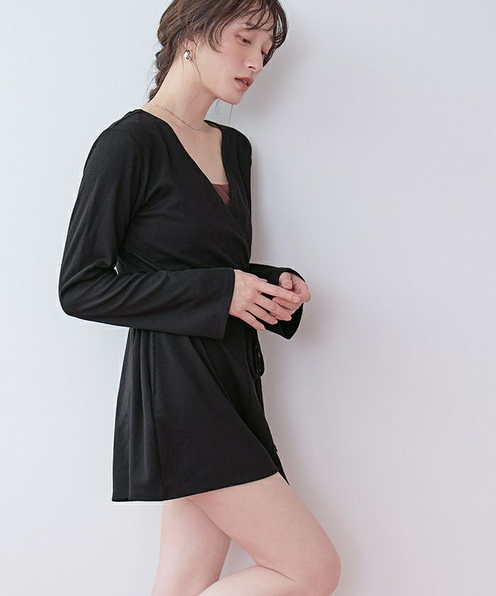 新品　シードレス　カシュクールオールインワン　ラッシュガード　黒　M SEA DRESS（シードレス） ラッシュガード カシュクールオールインワン