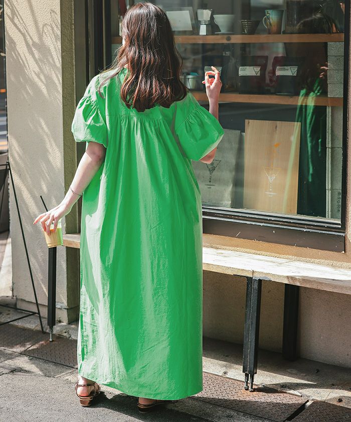 五分袖✨カフタンドレスワンピース　グリーン　ロング丈　体型カバー　タイダイ 五分袖✨カフタンドレスワンピース グリーン ロング丈 体型カバー