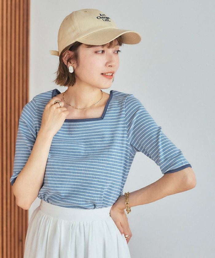 スクエアネックボーダーカットトップス アニュアンス anuans スクエアネックボーダーカットトップス （NAVY