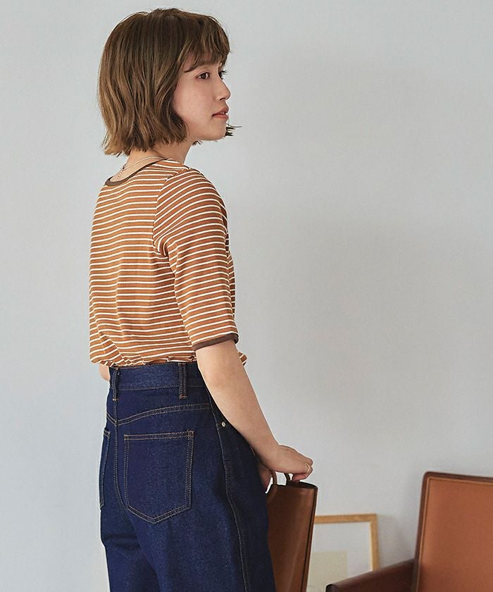 スクエアネックボーダーカットトップス アニュアンス anuans スクエアネックボーダーカットトップス （NAVY