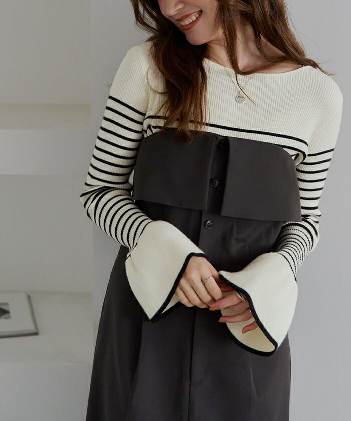 アパルトモン購入 ボートネック ベルスリーブ ニット ネイビー L'Appartement DEUXIEME CLASSE - アパルトモン購入 ボートネック ベル