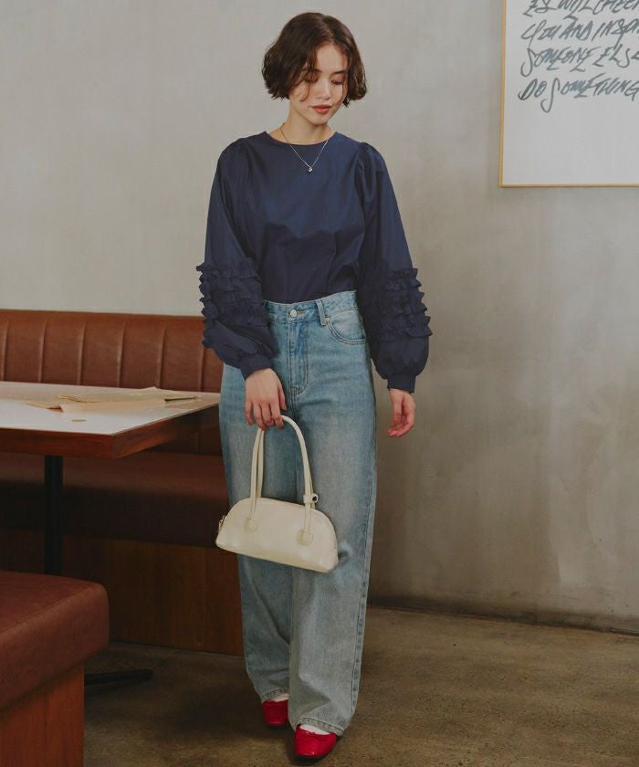 袖フリルデザインギャザーブラウス | titivate