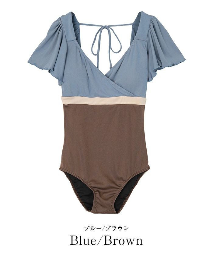 バイカラーフレアスリーブワンピース/水着【SEADRESS シードレス
