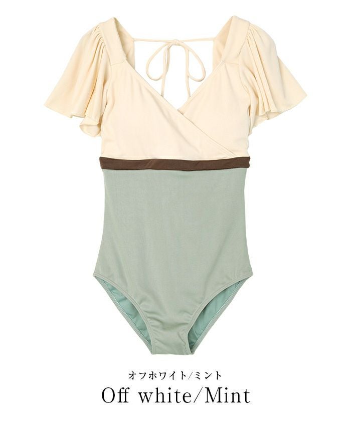 バイカラーフレアスリーブワンピース/水着【SEADRESS シードレス