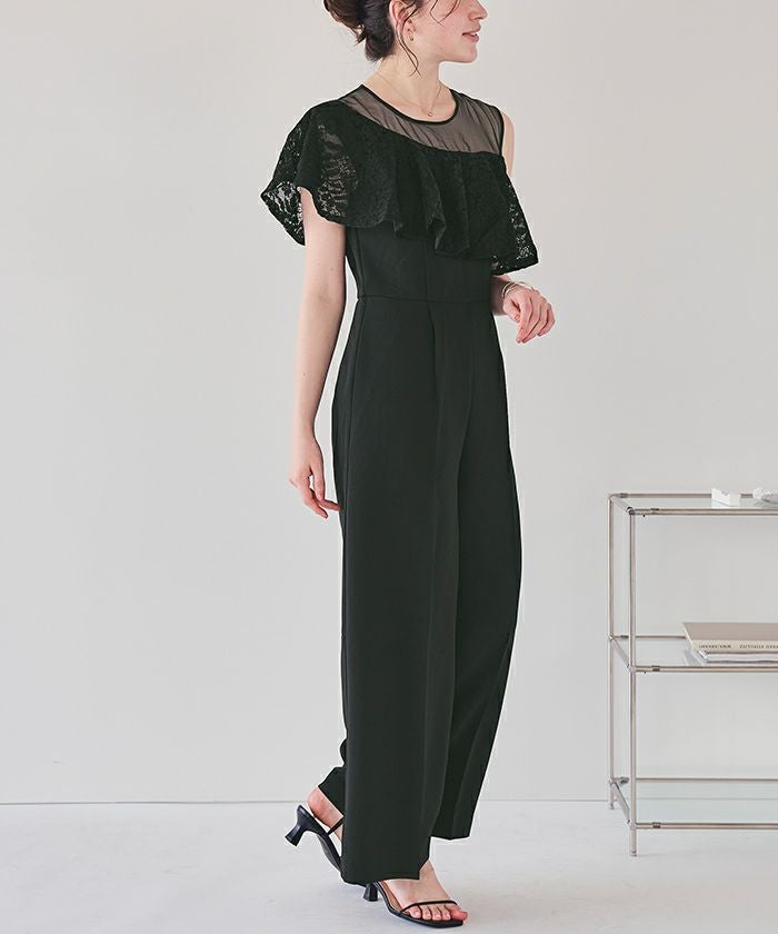 新品未使用◎レースオールインワン/ブラック/38 ラッフルレースオールインワン | titivate