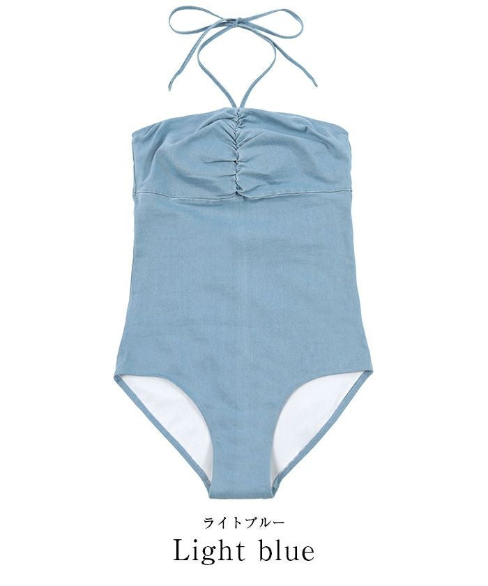 HYSTERIC GLAMOUR デニム風ワンピース水着 ホルターネックシンプルデニムワンピース/水着【SEADRESS シードレス