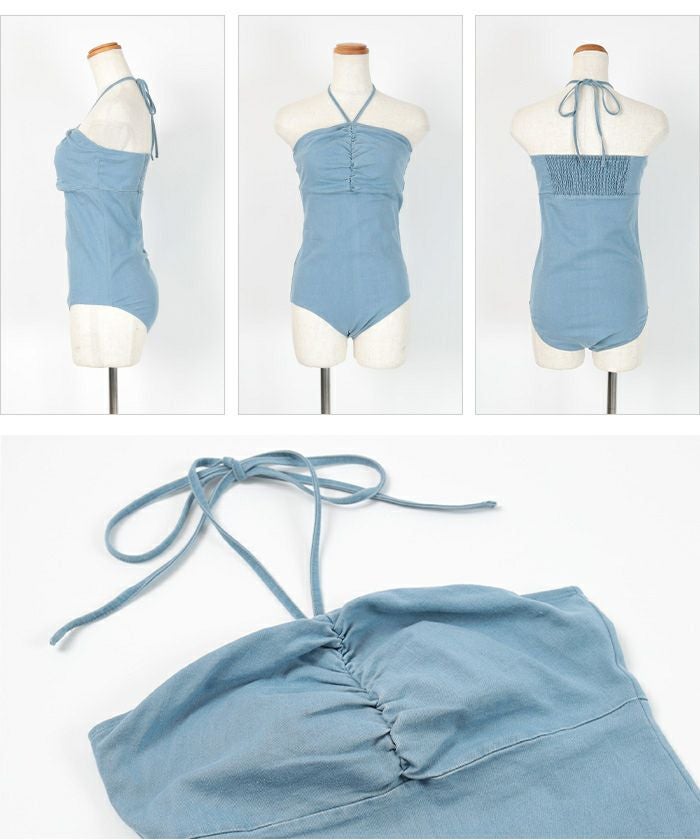ホルターネックシンプルデニムワンピース/水着【SEADRESS シードレス