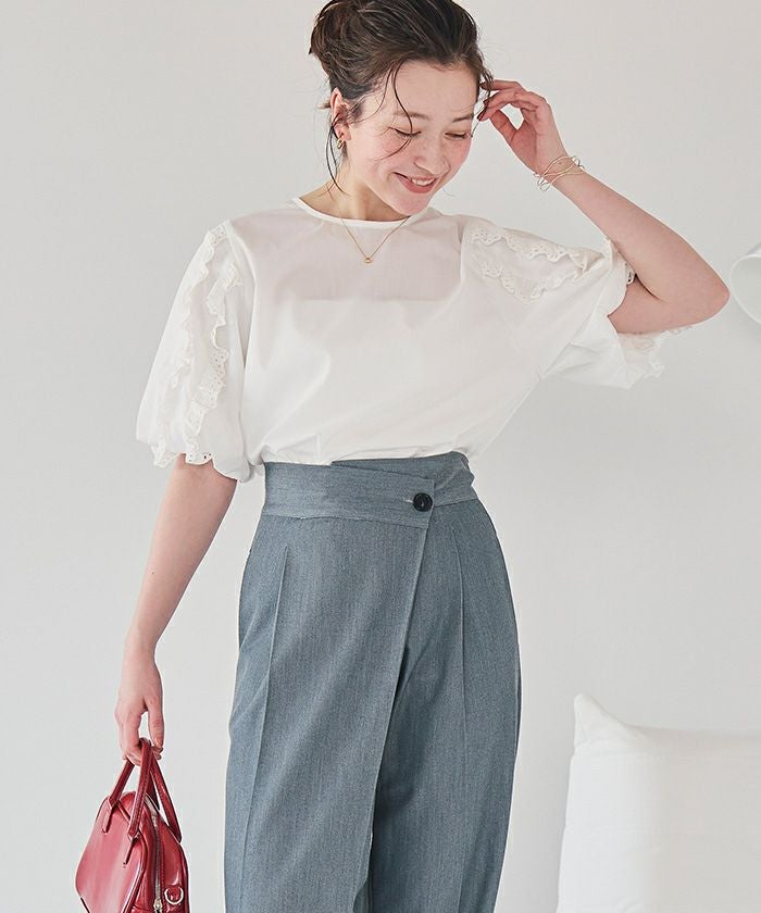 パフスリーブレースブラウス Cord leaver lace blouse パフスリーブリバーレースブラウス ブラウス