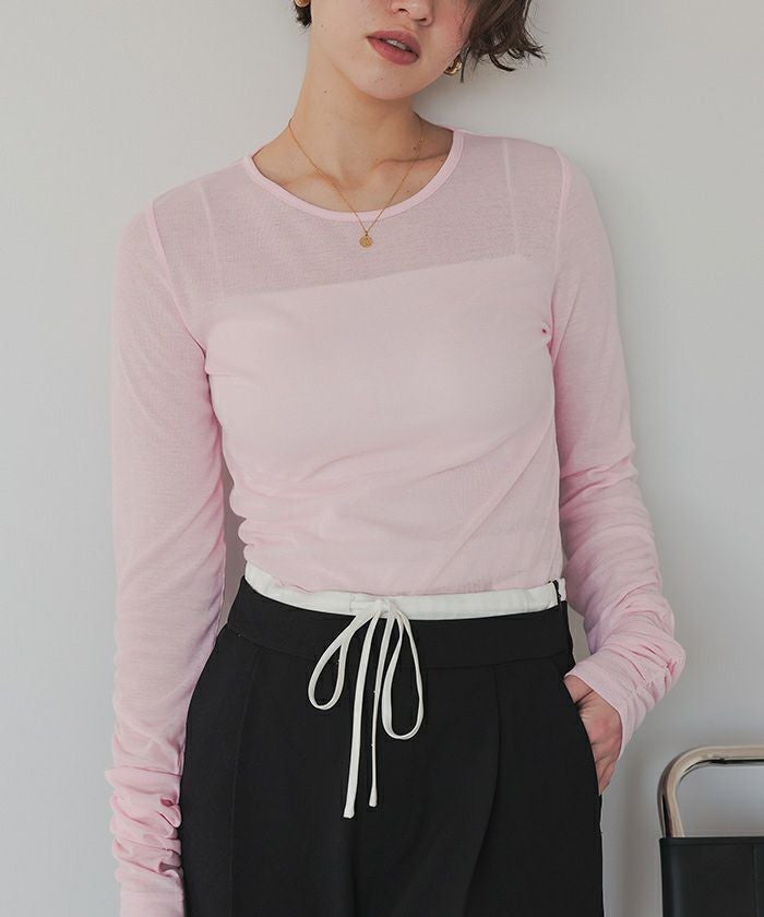 袖シャーリングシアートップス【メール便可／60】 | titivate