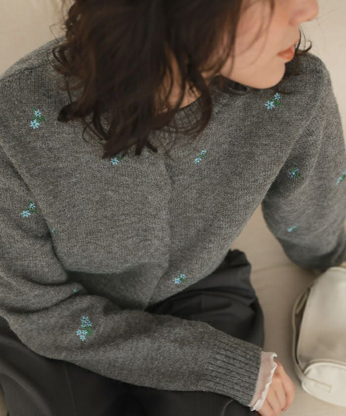 アルパカタッチフラワー刺繍カーディガン | titivate