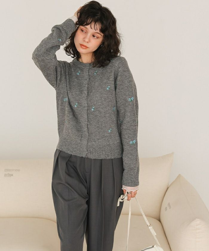アルパカタッチフラワー刺繍カーディガン | titivate