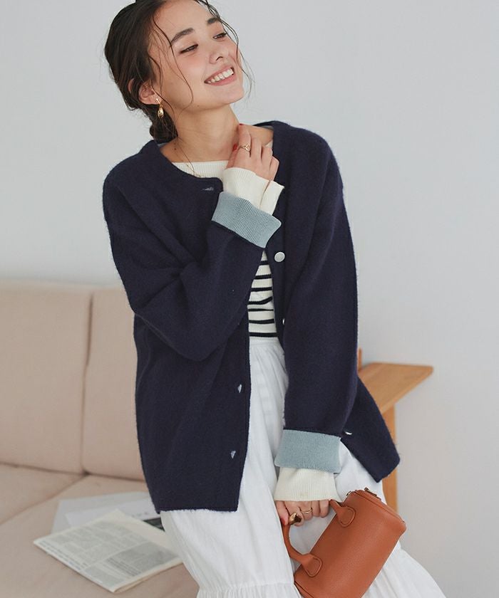 美品✨️BEARDSLEY 洗えるニットコート カーディガン　ネイビー BEARDSLEY（ビアズリー）の「ニットコート（ノーカラーコート）」 - WEAR