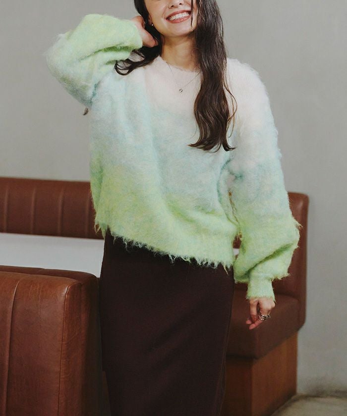 MAXMARA　グラデーションニット グリーン　モヘヤ　M グラデーションモヘアライクニットプルオーバー | titivate