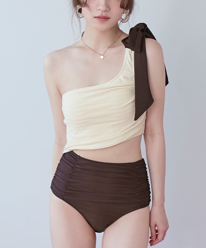 ワンショルダーカットアウトワンピース/水着【SEADRESS シードレス