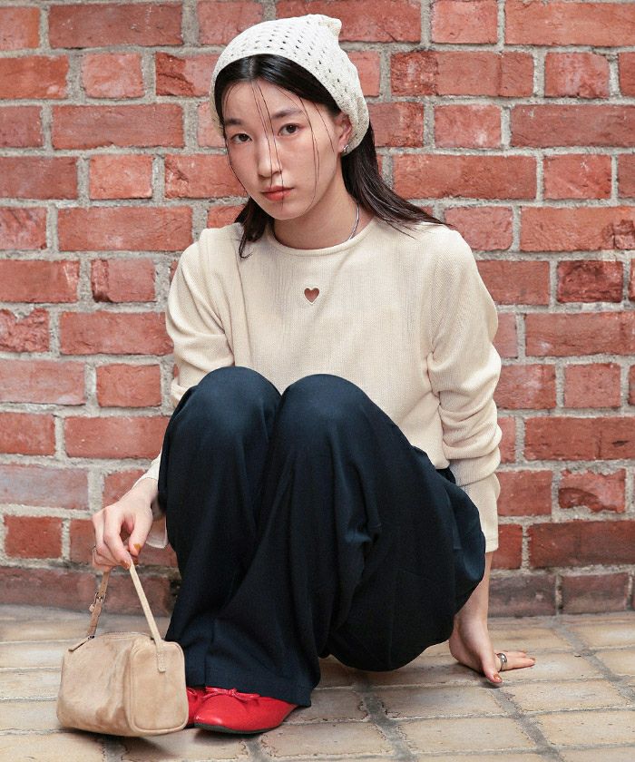 シーニュ Coeur ウール ハートカット パワーショルダートップス カットソー ハートカット刺繍前後2wayカットソー | titivate