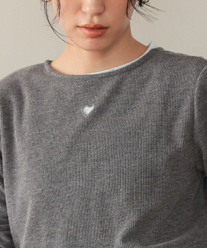 シーニュ Coeur ウール ハートカット パワーショルダートップス カットソー ハートカット刺繍前後2wayカットソー | titivate