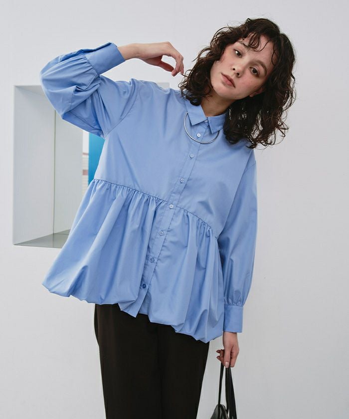 heve バルーントップス　ネイビー Whip Ballon Sleeve BL white | HEVE