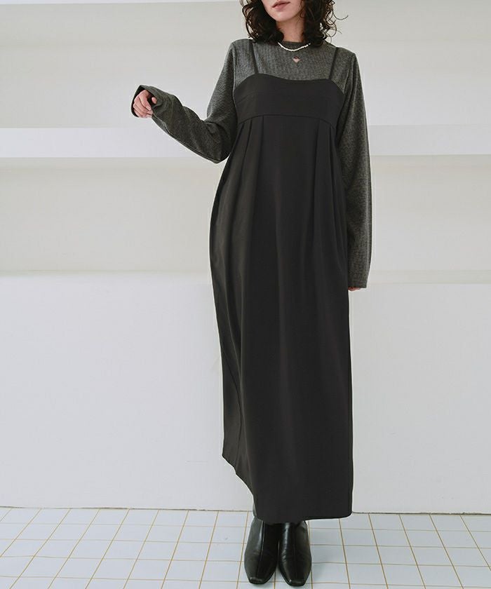 新品　ヤマダヤ　resil レジル　コクーンシルエットミディワンピース　ブラック コクーンシルエットキャミソールワンピース | titivate