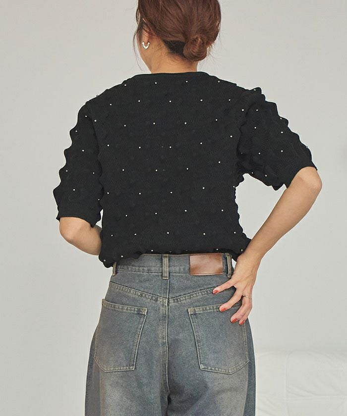 titivate きこさんコラボ　ドット　トップス　S ドットデザインぽこぽこニットトップス | titivate