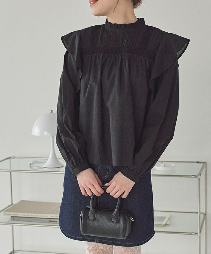 overE　ピンタックフリルブラウス　ブラック　90 overE ピンタックフリルブラウス ブラック 90 【公式通販】