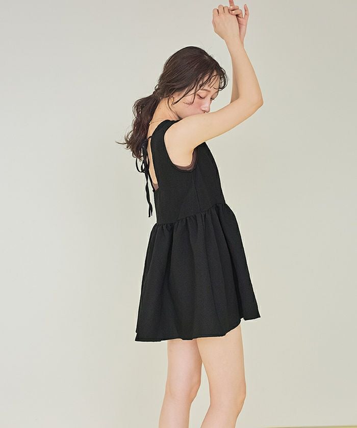 B781 BEARDSLEY ドライタッチティアードチュニック ブラック ノースリーブティアードチュニック/ラッシュガード【SEADRESS