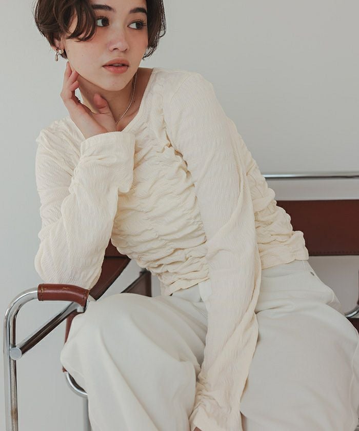 ADORE 長袖シャーリングトップス m.m.o レース襟長袖シャーリングトップス カットソー tシャツ レース