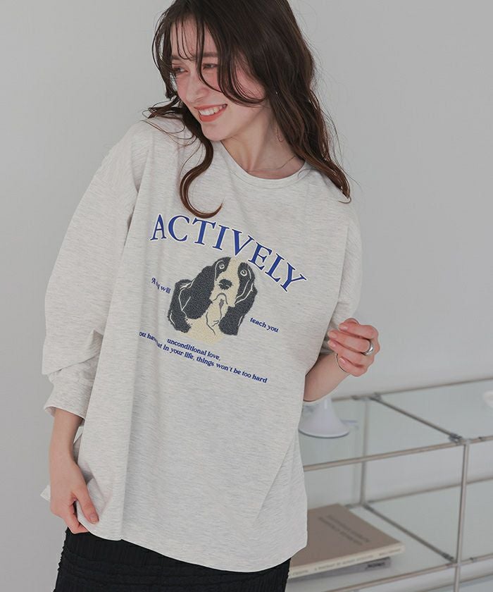 ドッグ刺繍ビッグロングTシャツ | titivate