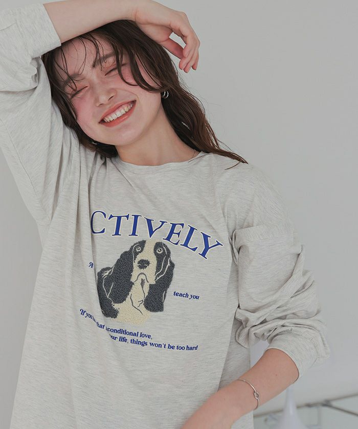 ドッグ刺繍ビッグロングTシャツ | titivate