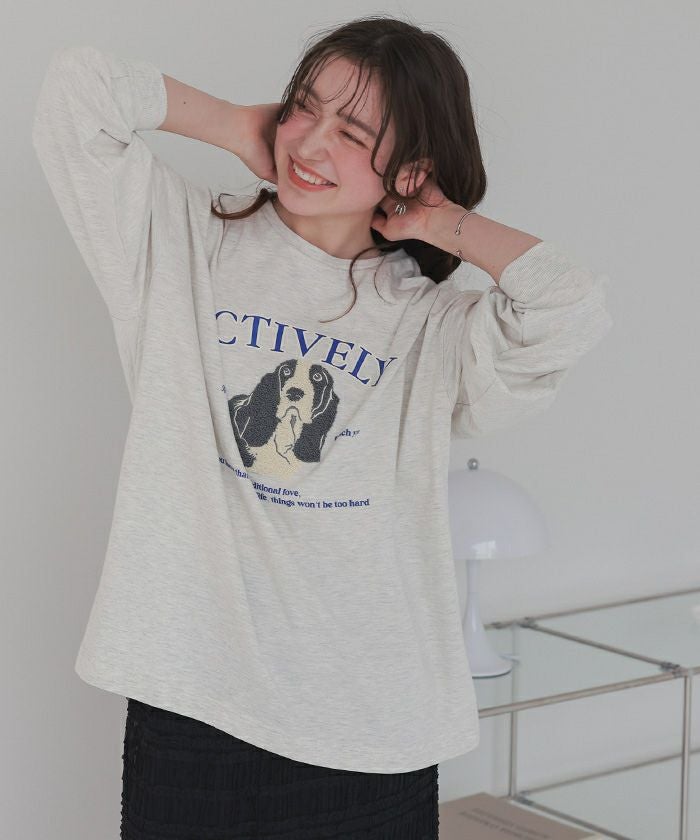 ドッグ刺繍ビッグロングTシャツ | titivate