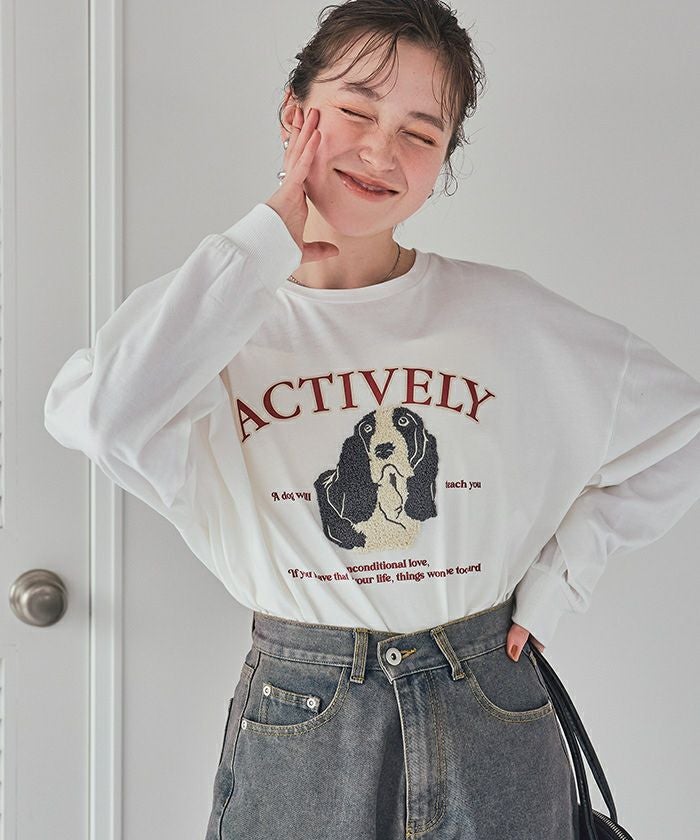 ドッグ刺繍ビッグロングTシャツ | titivate