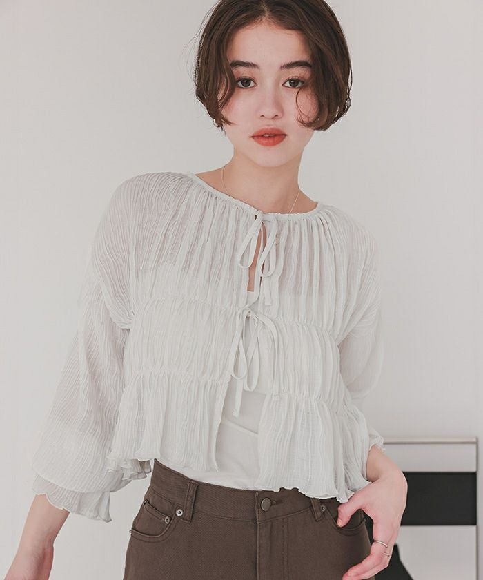 前後2wayリボンシャーリングショートカーディガン | titivate
