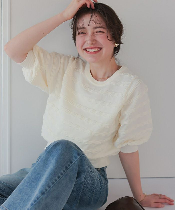 ボーダーズ♡パフスリーブニット ナミナミボーダーパフスリーブニットプルオーバー | titivate
