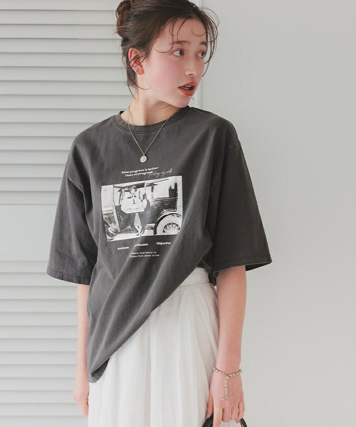 オーバーサイズピグメントフォトプリントTシャツ【メール便可／100