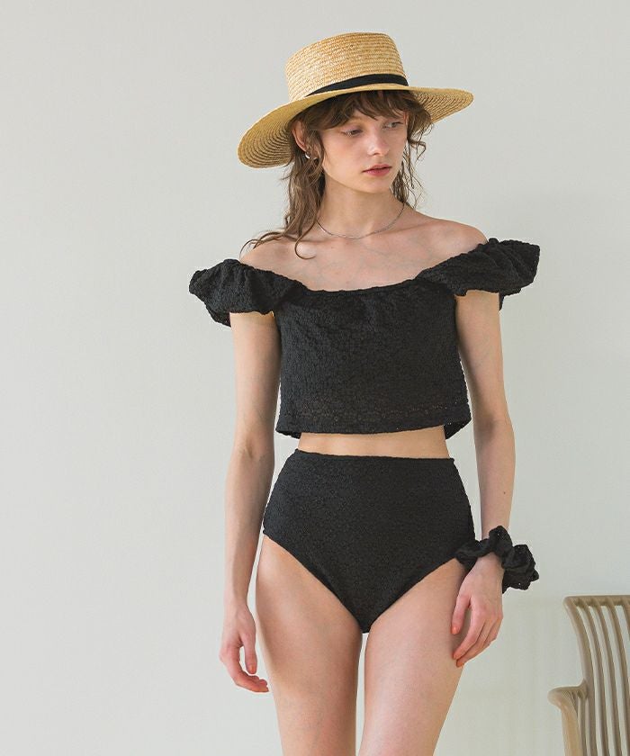treatürself レース水着 シュシュ付レースオフショルダービキニ/セット水着【SEADRESS