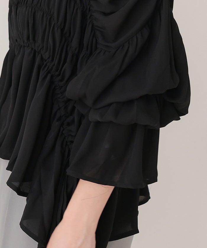 あゆみ様用　styling/ 大人気完売ボリュームブラウス　ブラックトップス シャーリングギャザーボリュームブラウス | titivate