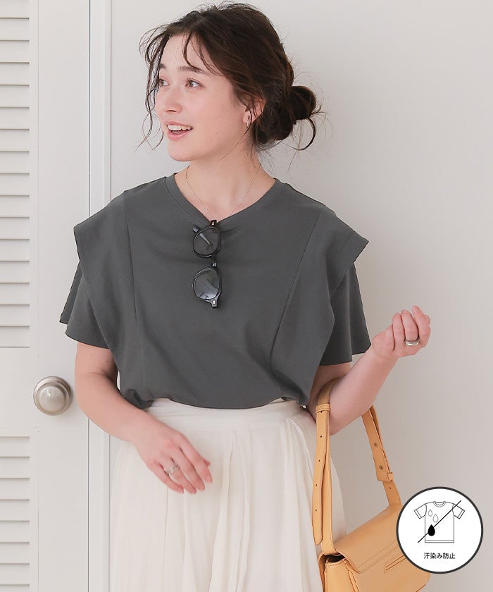 VIVIANO ラッフルスリーブTシャツ ラッフルショルダーコットンTシャツ | Ruffle shoulder tee(chiica select)
