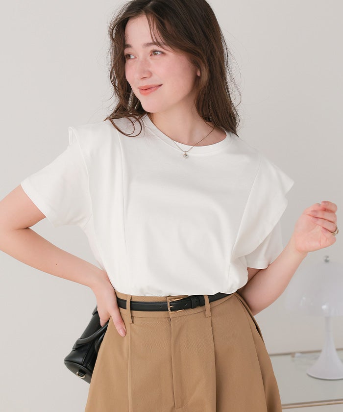 汗染み防止ラッフルスリーブTシャツ【メール便可／100】 | titivate