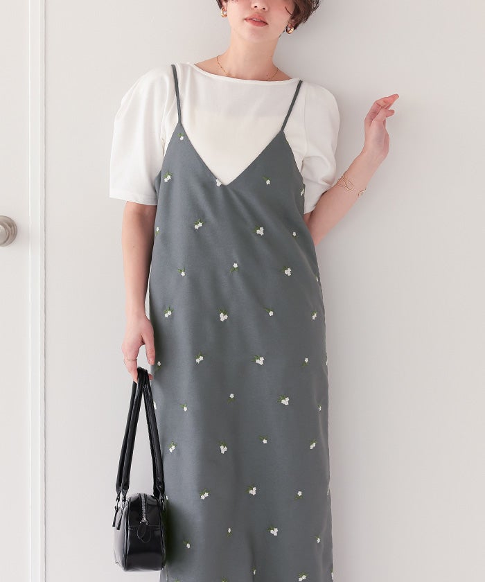 前後2wayフラワー刺繍キャミソールワンピース【メール便可／100
