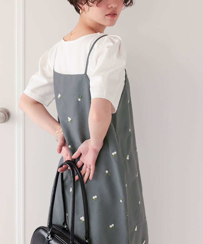 前後2wayフラワー刺繍キャミソールワンピース【メール便可／100